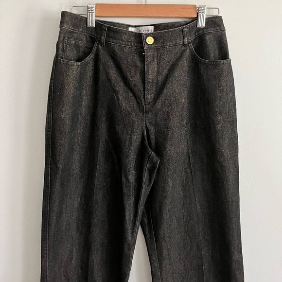 St. John Gold Black Flare High Waist Jeans - Picture 2 of 8